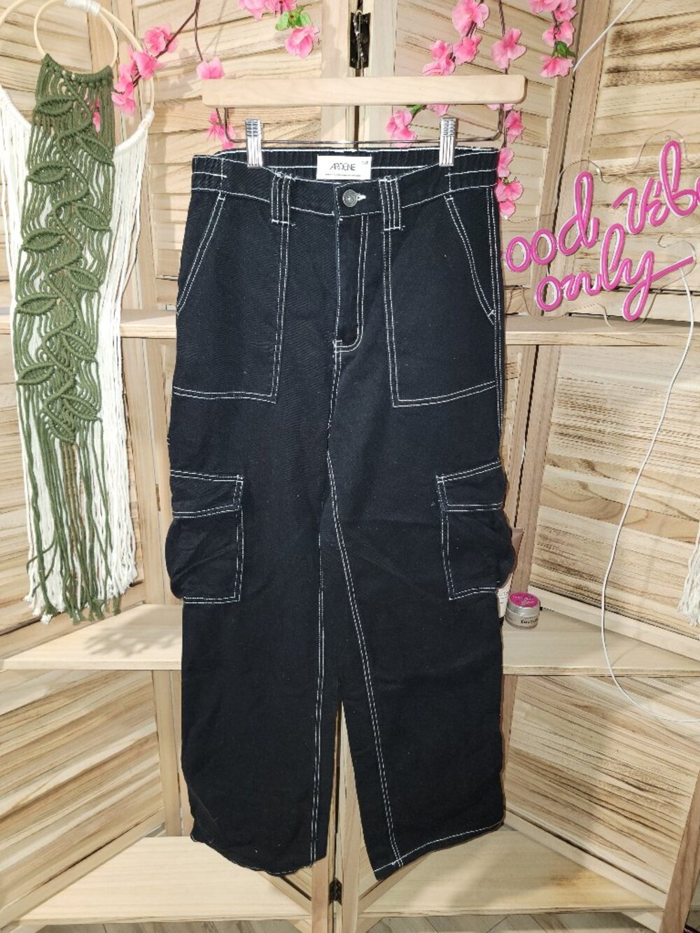 Y2K Style Denim Cargo Jeans Black & White